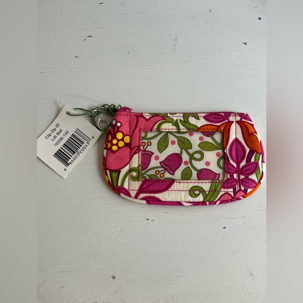 Vera Bradley Lilli Bell Clip Zip ID Pink and Orange Floral Pouch - Picture 2 of 9